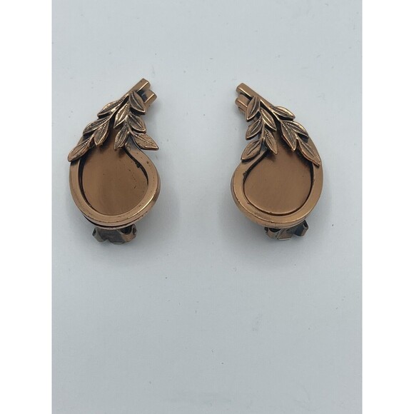 Vintage Renoir Paisley Leaf Copper Clip Earrings - Picture 5 of 8